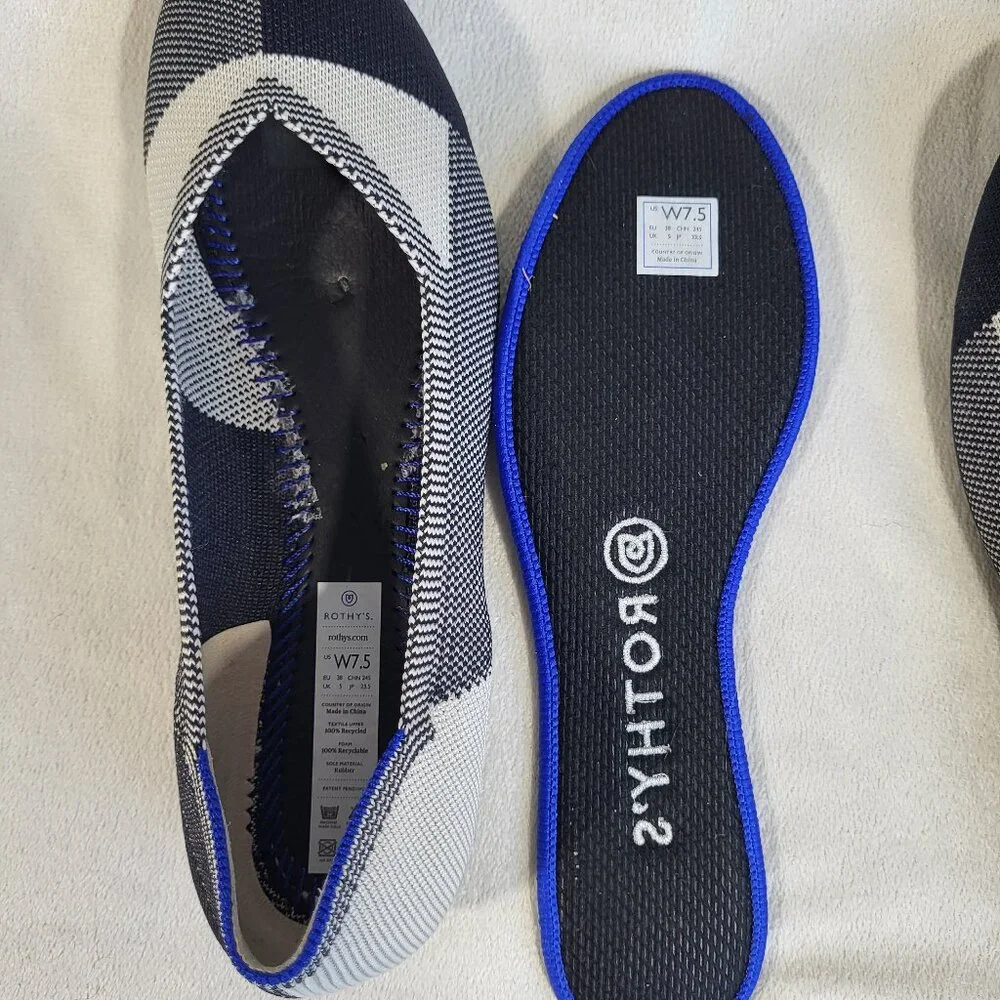 Rothy's Black and Cream size 7.5 Cap Toe Flats